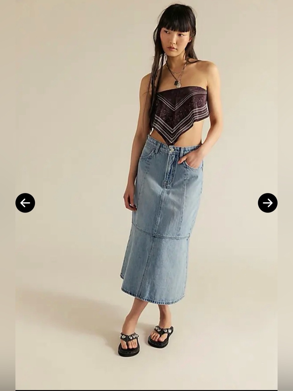NWOT Free People We The Free Midas Denim Midi Skirt Size 25 Light Wash